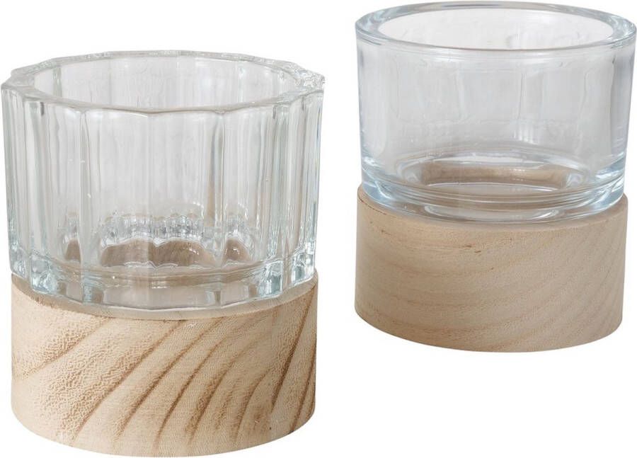 Boltze Home Windlicht Riley glas hout Ø9xh10cm