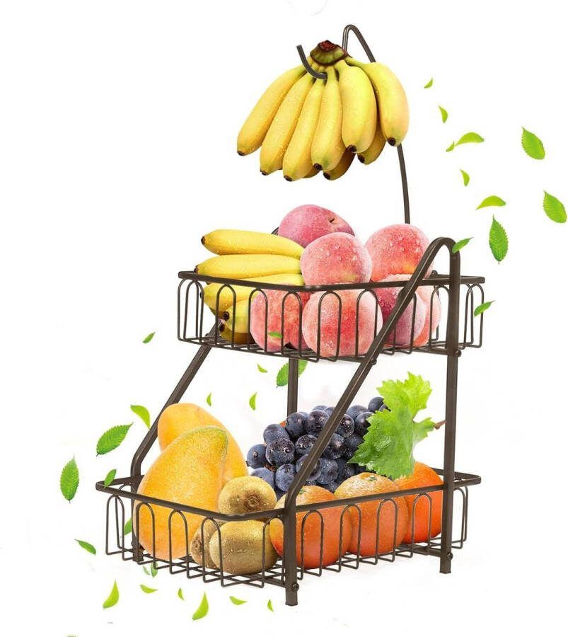 Bomclap 2 verdiepingen fruitmand met bananenhouder brons voor in de keuken