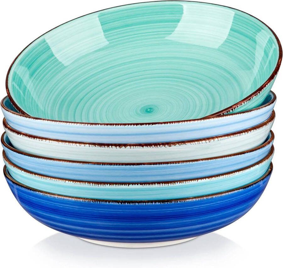Bonita Pasta Bowls 42 oz Grote keramische slakommen Set van 6 Magnetron- en vaatwasmachinebestendig Soepkommen kleuren