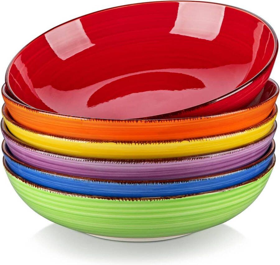 Bonita Pasta Bowls 42 oz grote keramische slakommen set van 6 magnetron- en vaatwasmachinebestendige soepkommen kleuren