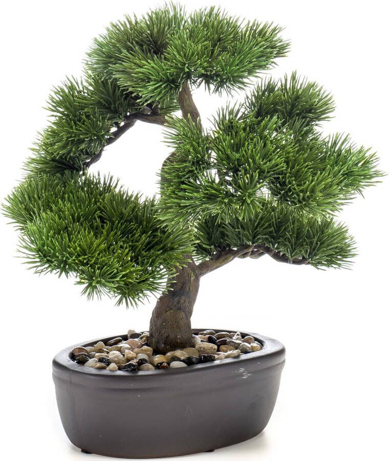 Merkloos Sans marque Bonsai boompje kunstplant in kunststof pot 32 cm Pinus Parviflora Woondecoratie accessoires Kunstplanten Nepplanten Gras planten in pot