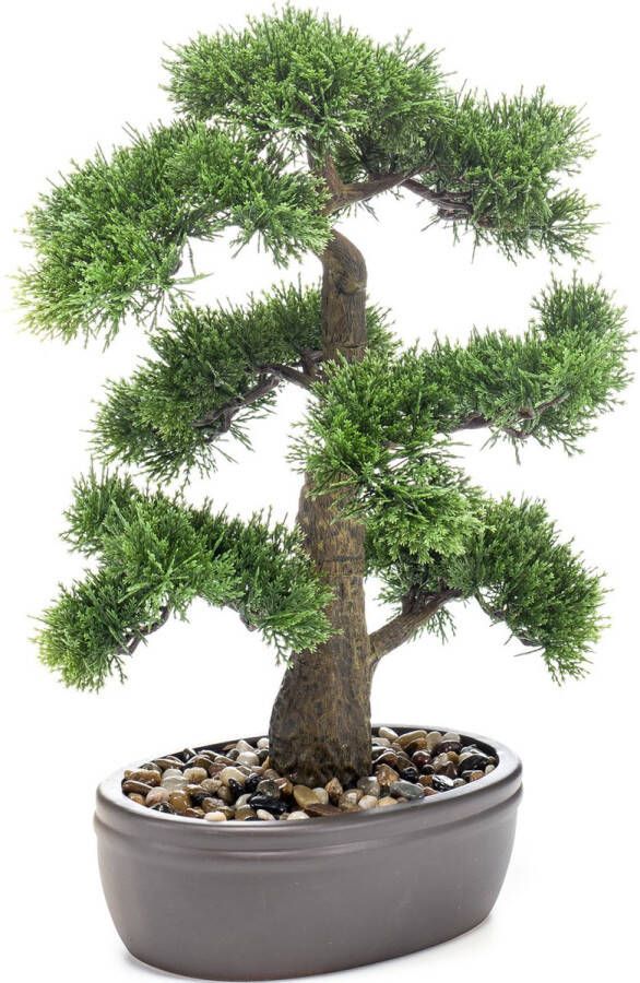 Merkloos Sans marque Bonsai boompje kunstplant in kunststof pot 45 cm Cedrus Atlantica Glauca Woondecoratie accessoires Kunstplanten Nepplanten Gras planten in pot