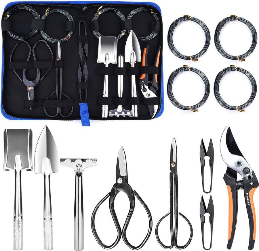 Bonsai Kweek Met Tas，13 Stuks Tuingereedschap Set Bonsai Tool Kit Tuinset Bestaande Uit Schep Hark Tuinschaar (Blauw)