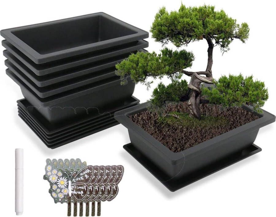 Bonsai schaal onderzetter 6 stuks kunststof bonsai-trainingpotten rechthoekig dienblad potplanten plantenpot tuin bonsai-pot plantenbordjes pen
