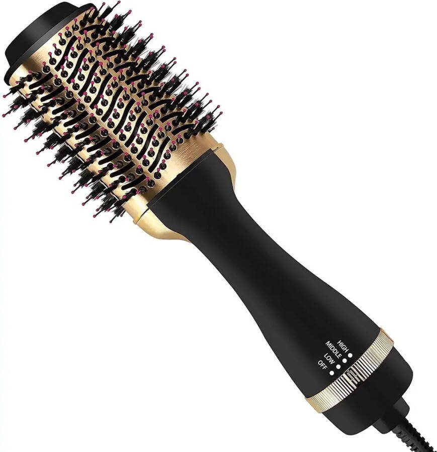 Bonta 3-in-1 Föhnborstel- Krulborstel Hairstyler Lang Stijl Krullen Zwart Goud