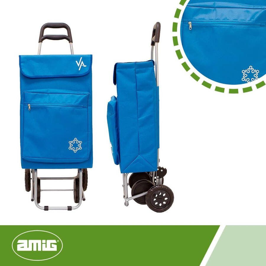 Boodschappentrolley 22 x 40 x 106 cm met 4 wielen voor eenvoudig gebruik buitenvak voor diepvries maximaal draagvermogen 15 kg blauw inhoud 48 liter
