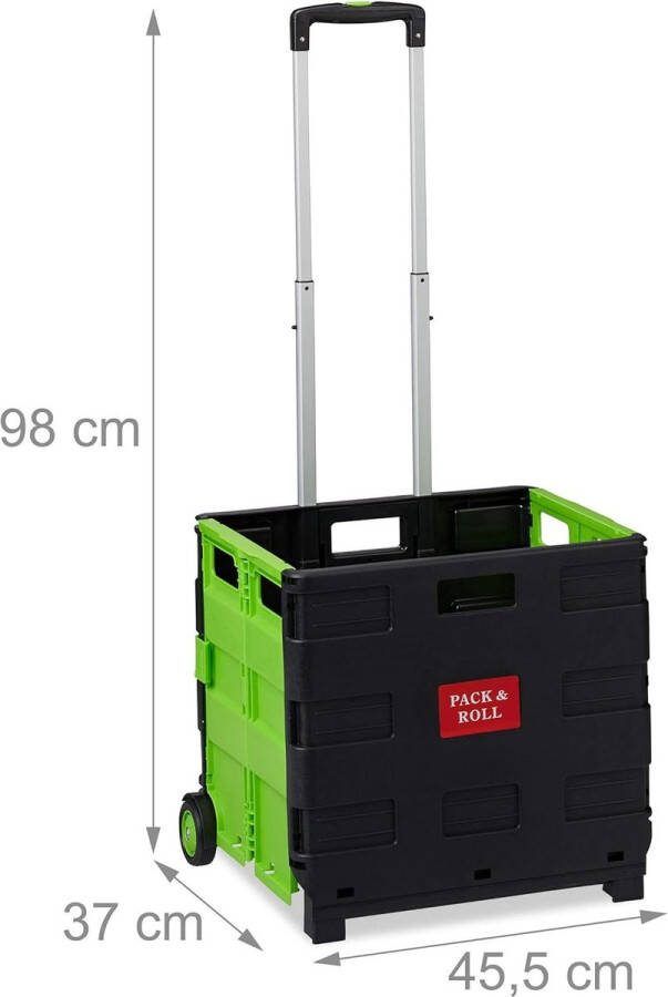 Boodschappentrolley inklapbaar tot 35 kg kunststof krat telescopisch handvat vouwkrat 2 wieltjes groen