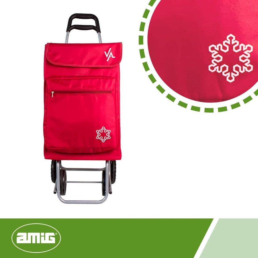 Boodschappentrolley met 4 wielen voor eenvoudig gebruik buitenvak voor vriezer 22 x 40 x 106 cm maximale belasting 15 kg inhoud 48 l rood