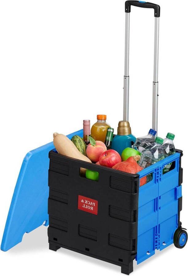 Boodschappentrolley met deksel 2 wielen verstelbare handgreep tot 35 kg opvouwbaar vouwkrat blauw zwart Reladays boodschappenkrat met wielen