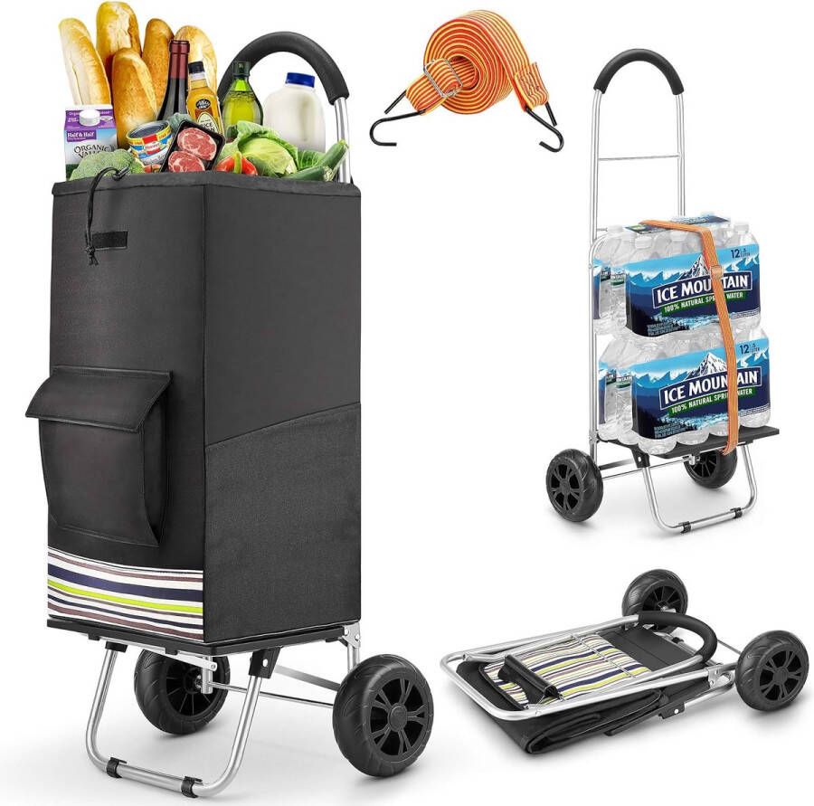 Boodschappentrolley opvouwbaar tot 50 kg waterdicht 75 l boodschappentas boodschappentrolley met sproeiplaat steekwagen voor boodschappen of goederentransport 2 stille wielen