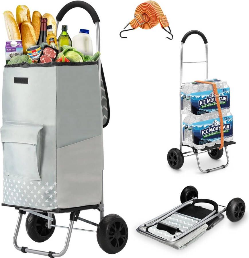 Boodschappentrolley opvouwbaar tot 50 kg waterdichte boodschappentas van 75 l boodschappentrolley met spatplaat steekwagen voor boodschappen of goederenvervoer grijs