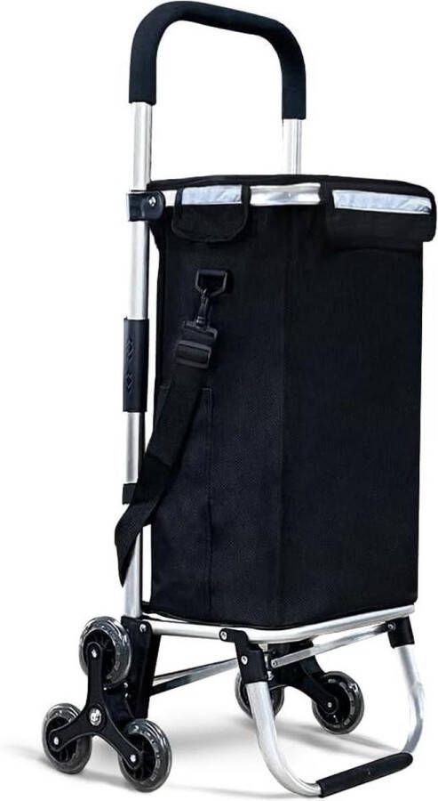 Boodschappentrolley opvouwbaar waterdicht geïsoleerd vak trapzwart 50 l 6 wielen aluminium 3-in-1 tas boodschappenkrat met wielen