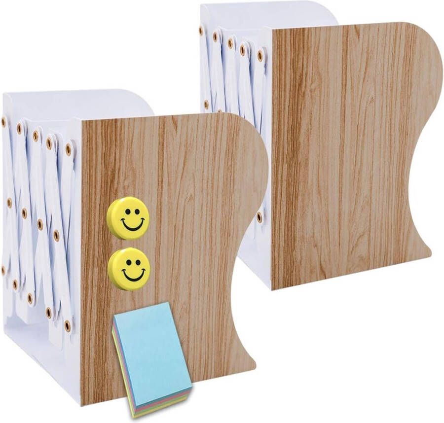 Book Ends boekensteunen Metaal IJzer Verstelbare Book Stands Book Racks Book Houders Heavy Duty Non-kid Bookend voor Home Office School Bibliotheek （Medium， imitatief hout x2）