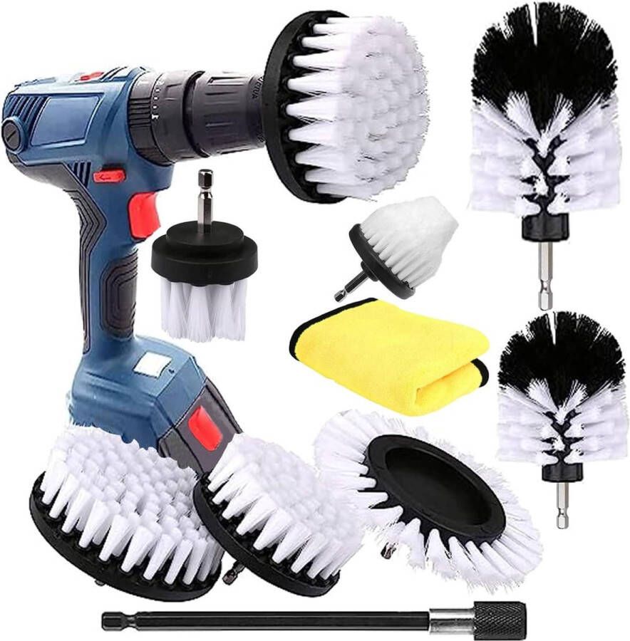 Boorborstel Reinigingsborstels Set 9 Pack Uitgebreide Lange Attachment Power Scrubber Borstels Reiniging Auto Tapijt Vloer Badkamer Toilet Keuken Keramisch Oppervlak Wit