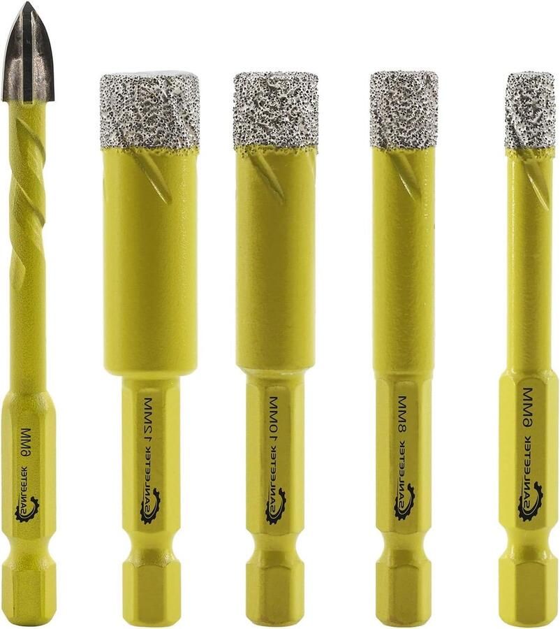 Boorkronen set 4 stuks 6-8-10-12 mm Tegelboren en hardmetalen boor Zeskantige schacht Marmer Graniet Keramiek