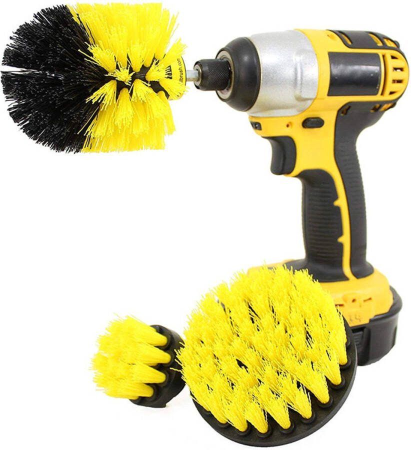 Boormachine Borstelset 3-in-1 Schuurborstel Reinigingsborstel Boorborstel Zwart Geel