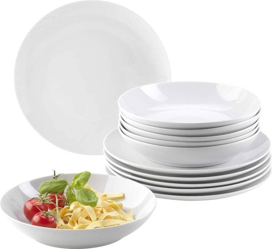 Borden Set Voor 6 Personen 12-Tlg. Grasmaaier Tafelservies Porselein Bordenset