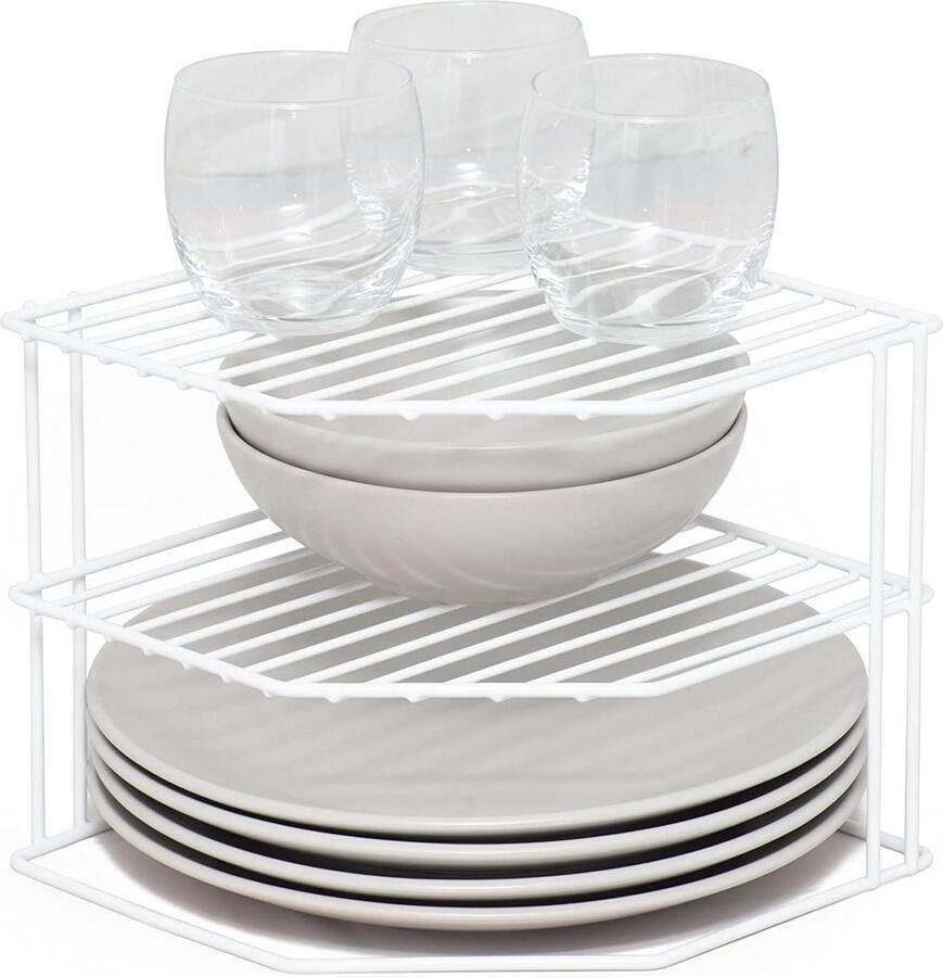 Bordenrek met 3 niveaus Keukenkastjesorganizer Wit bordenrek