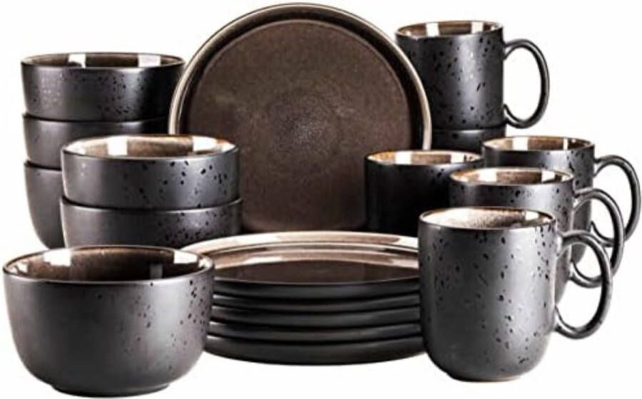 Bordenset 12 Delig Bordenset Servies Bordenset Zwart Grijs