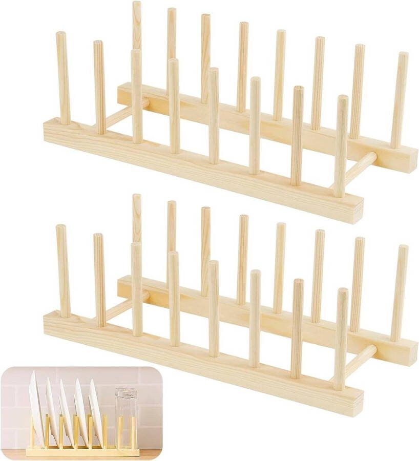 Bordenstandaard houten servies & pannendekselhouder 2 stuks afdruiprek keukenkast toonbank boeken wijnglas bordenrek