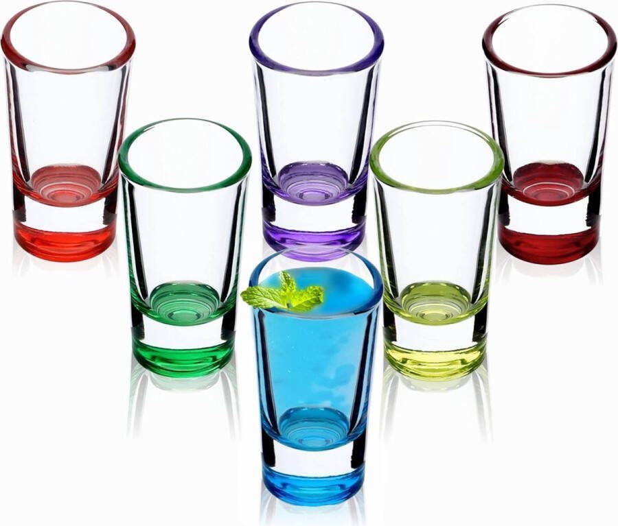 Borrelglaasjes 28ml stamper voor alcohol shot wodka party borrelglaasjes glazen shotbekers (veelkleurig set van 6)
