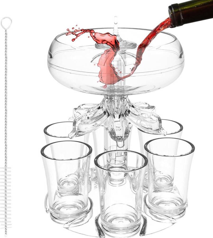 Borrelglas dispenser met 6 borrelglazen shotglazen drankdispenser acryl contactloze party-drankdispenser likeurdispenser en houder borrelschenker voor dranken cider likeur cocktail
