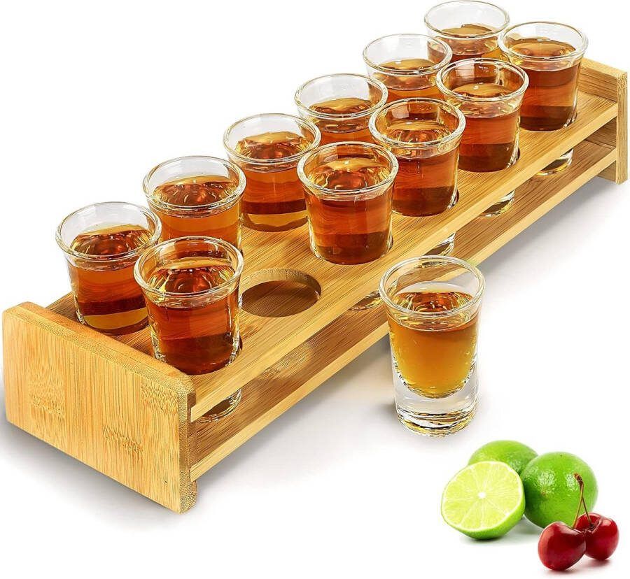 Borrelglas Set Borrelglaasjes 12 Stuks 30ml Borrelglashouder Recht Dikke Basis Helder Glas voor Party Club Bar Drinken