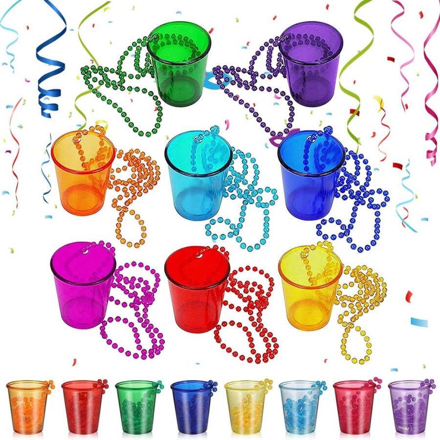 Borrelglazen met Ketting Om op te Hangen Plastic Bekers Bruidsfeest Decoratie 8 Stuks Gekleurd