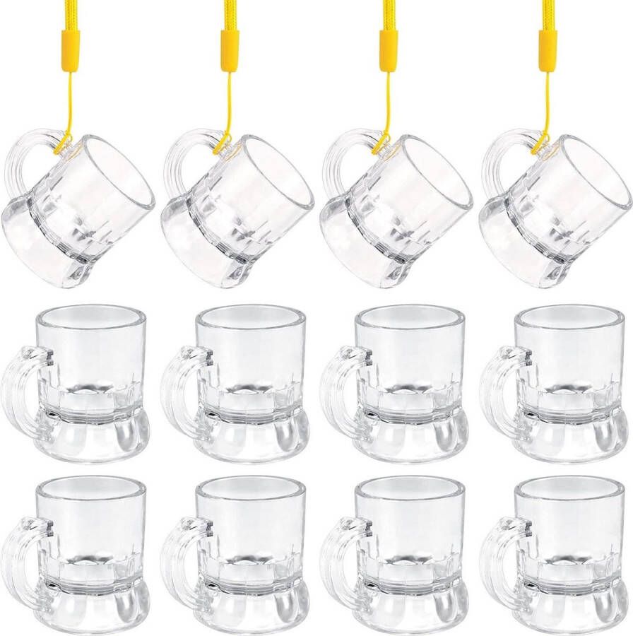 Borrelglazen om op te hangen Set van 12 stuks mini-wijnglazen van kunststof geel koord Voor tequila wodka bier en wijn