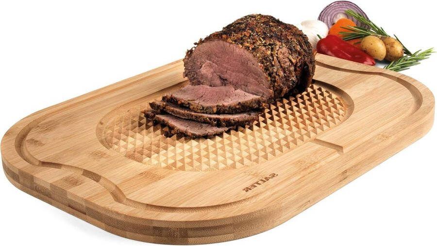 Borrelplank Bamboo Wooden Carving Chopping Board Serving Board-Platter For Meat Roasts & Joints Textured Surface Built In Meat Rest Ideal for Protecting Kitchen Worktops 40 x 30 cm