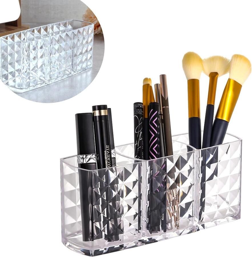 Borstelhouder kwastenopslag make-up-organizer acryl kristal make-upkwastenhouder voor badkamer slaapkamer wastafel kantoor bureau