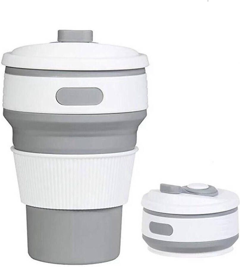 Borvat Koffiebeker Inklapbare beker duurzame beker- 100 % BPA vrij Opvouwbaar beker Reisbeker Meeneem beker Travel cup 350 ml Grijs