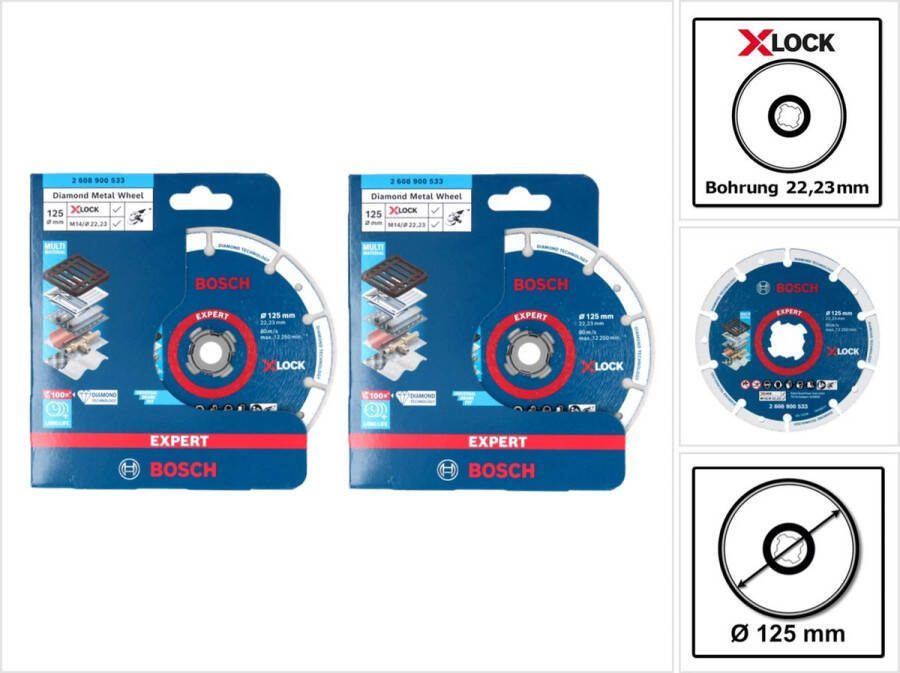Bosch X-LOCK diamantmetaaldoorslijpschijf 125 x 22 23 mm ( 2x 2608900533 ) Expert 2 st. voor X-LOCK haakse slijper