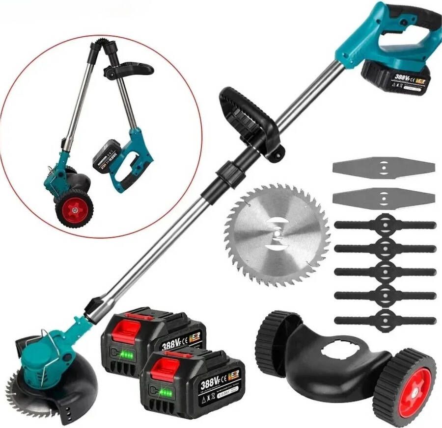 Bosmaaier Grastrimmer Bosmaaiers Bosmaaier accu Grasmaaier Draagbare Elektrisch Grasmaaiers MET 2 ACCU'S 15cm maaibreedte Zwart voor Tuin