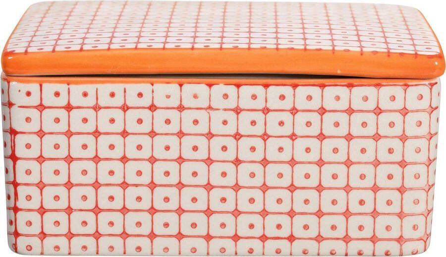 Botervloot Carla Retro Boterbox met deksel 250 g boter Vintage Design Rood Oranje Keramiek 13 x 6 x 10 cm
