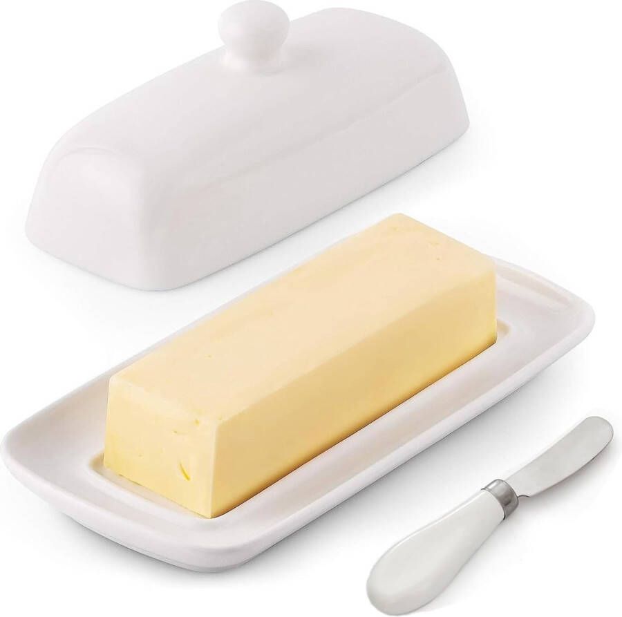 Botervloot keramiek met handvat boterbel porselein en botermes wit klassieke botervloot met deksel boterhouder voor huishouden en keuken