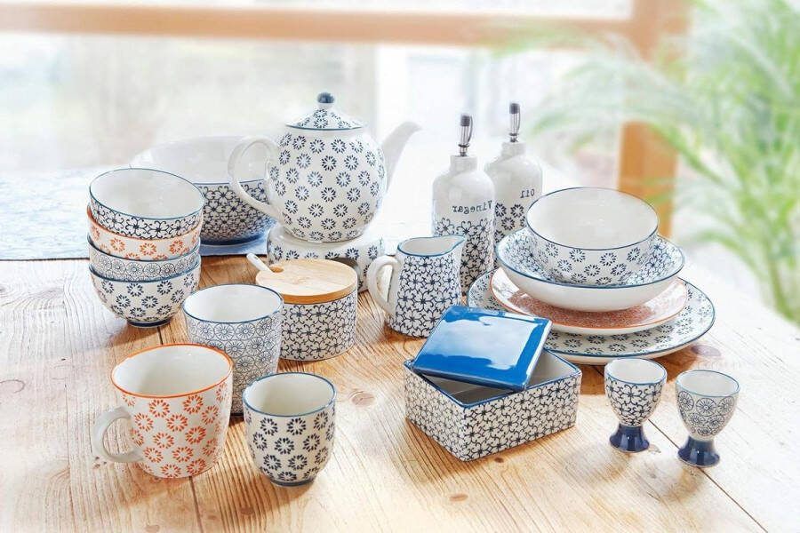 Botervloot retro met deksel 250g boter 13 x 6 x 10 cm blauw keramiek