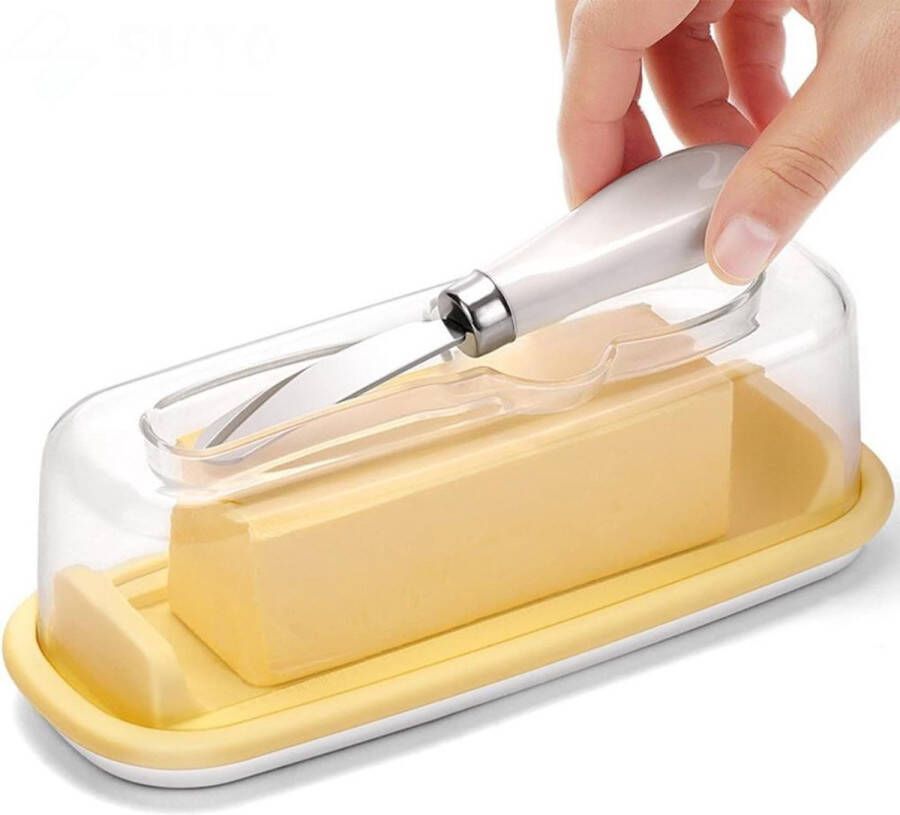 Botervloot transparante deksel voor 250g boter Met botermes Past perfect in de koelkastdeur Vaatwasmachinebestendig (19 x 12 5 x 6 cm)