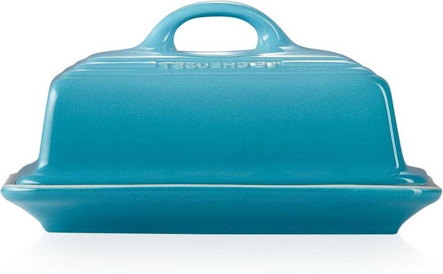 Botervloot van aardewerk 900 gram 17 x 12 5 x 9 cm Caribbean Blue Vintage Design butter dish with lid
