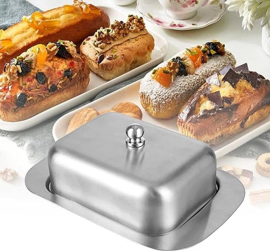 Botervloot van roestvrij staal dessertkom kaasbroodbox met deksel boterhouder voor 250 g boter roestvrijstalen botervloot voor restaurant thuis 18 6 x 12 x 6 5 cm