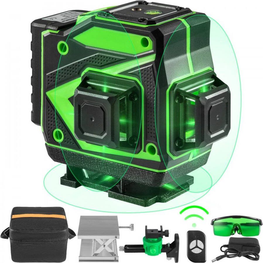 Bouw Laser Roterende Laser Waterpas Kruislijn Laser Laserniveaukit 12 Groene lijnen 3 x 360° Zelfnivellerende Kruislijn