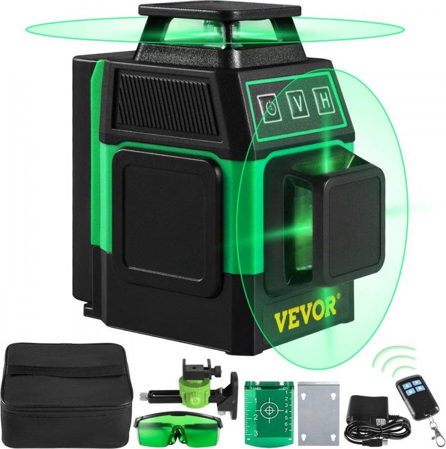 Bouw Laser Roterende Laser Waterpas Kruislijn Laser Laserniveaukit 8 Groen Lijnen 2x360° Zelfnivellerende Kruislijn Pulsmodus