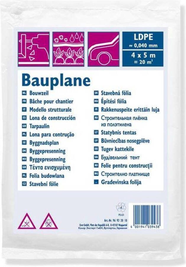 Bouwfolie transparant gevouwen 4m x 5m 20m²