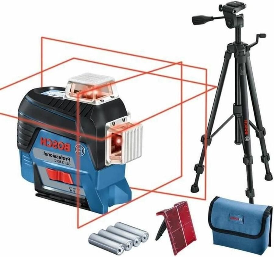 Bouwlaser GLL 3-80 C rode laser binnenafwerking appfunctie werkbereik 30 m 4 batterijen AA statief BT 150