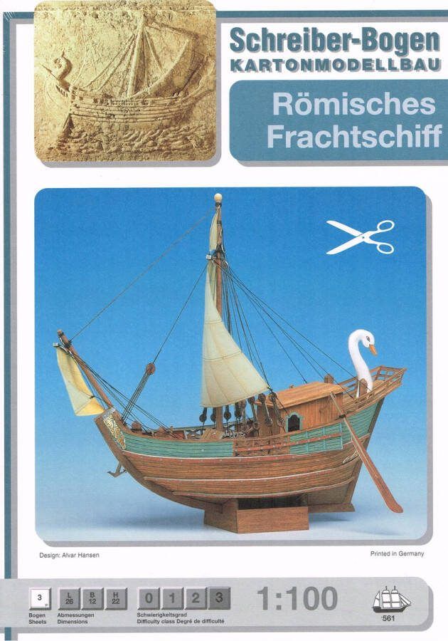 Bouwplaat modelbouw in karton Schepen Romeins vrachtschip schaal 1:100