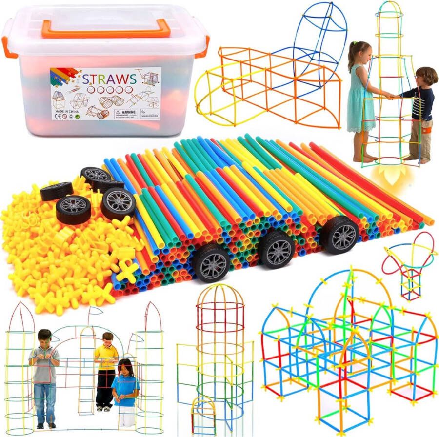 Bouwspeelgoed 500-delige Set Rietjes en Verbindingsstukken Educatief Creatief Bouwstenen Speelgoed Milieuvriendelijk Voor Kinderen vanaf 3 jaar