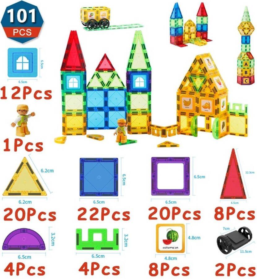 Bouwstenen Magnetisch 101 Blokjes Verschillende vormen Bouwset Kinderen Speelgoed Educatief Kids Verjaardagscadeau Veelkleurig ABS