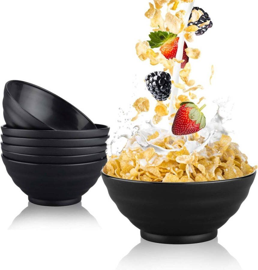 Bowl mueslikommen set van 6 onbreekbaar 750 ml dessertkommen soepkommen kom en kommen set van kunststof (antraciet-zwart)