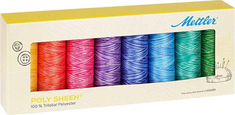 Box set naaigaren 8 spoelen van 200m Polysheen pastels kit Amann Mettler