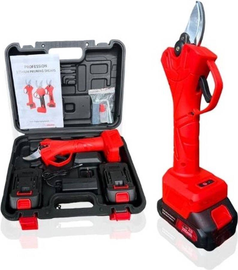 BR iTech Business Draadloos Elektrische Snoeischaar Snelle snit 25mm – Snijdiameter – Professioneel 21V Takkenschaar – Incl. Koffer 2 accu Tuin gereedschap Tuin Snoei Schaar voor Knippen & Snoeien van Heggen & Takken Rood